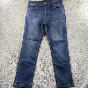 MUGSY JEANS MENS 34x29 BLUE FULTONS SLIM STRAIGHT DENIM WHISKERED ZIP BUTTON FLY